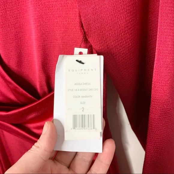 Equipment Adisa Wrap Midi Dress Asymmetric Belted Satin Amaranth Magenta Size 2 - Picture 12 of 16